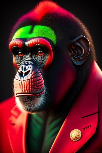 Um macaco em um terno vermelho