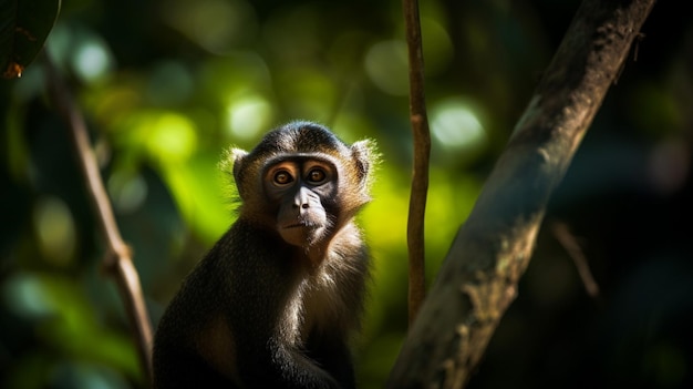 Um macaco em uma árvore na selva