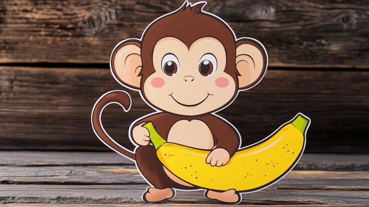 Foto um macaco segurando uma banana com uma banana nele