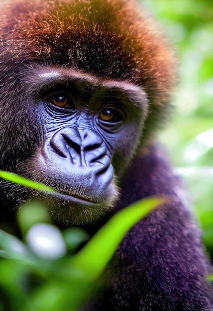 Um macaco selvagem na selva verde Gorila nos trópicos na natureza