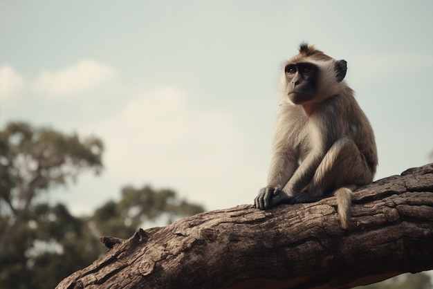Um macaco senta-se em um galho de árvore no ai generativo selvagem