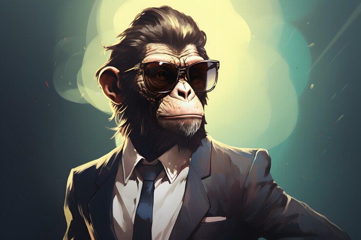 Foto um macaco usando óculos de sol e um terno e gravata ia generativa