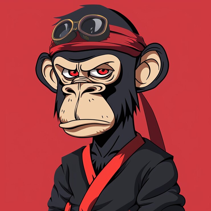 Foto um macaco vestindo um chapéu e um fundo vermelho com um macaco nele