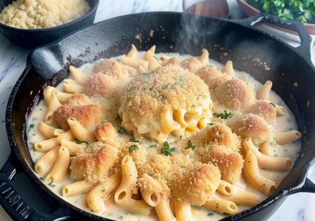 um macarrão cremoso com queijo