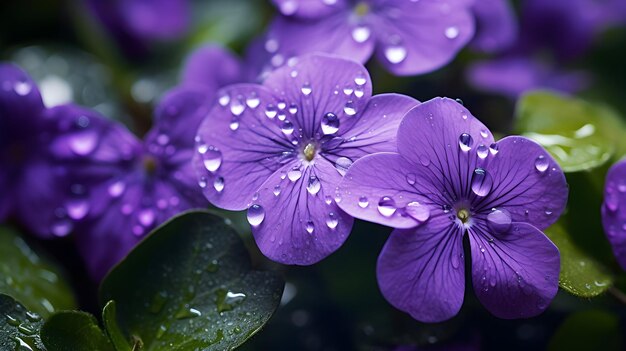 Foto um macro tiro de orvalho beijou violetas