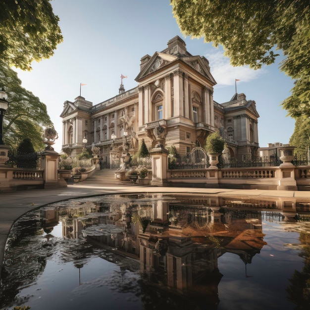 Um majestoso edifício de arenito com intrincados detalhes arquitetônicos que ecoam histórias de história e