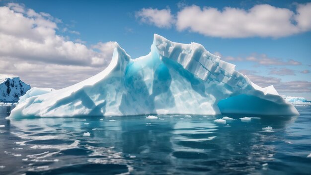 Um majestoso iceberg iluminado pelos raios do sol flutuando no mar gelado do Ártico Ai Image