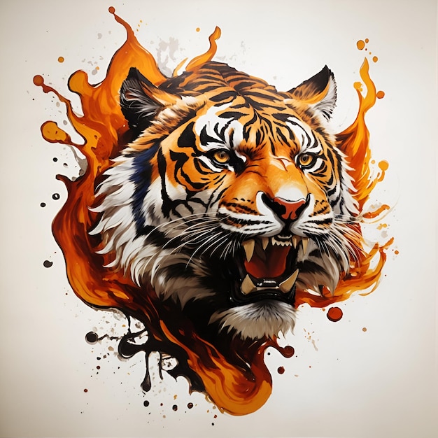 Um majestoso logotipo de mascote de cabeça de tigre colorido com design de respingo gerado por IA