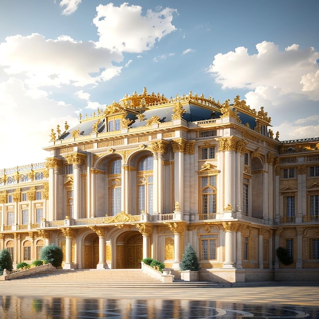 Foto um majestoso palácio de versalhes com sua arquitetura grandiosa e detalhes intrincados