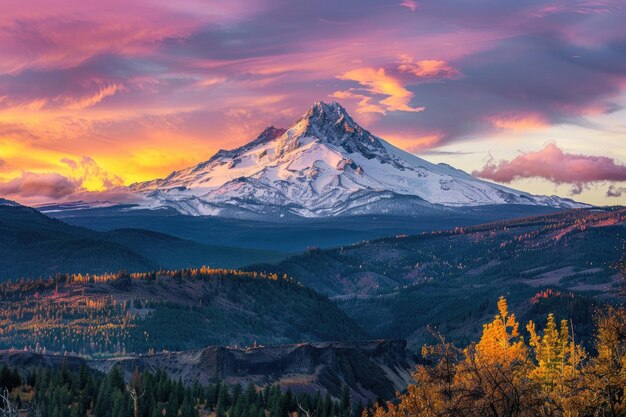 Um majestoso pico da montanha iluminado pela luz dourada do nascer do sol