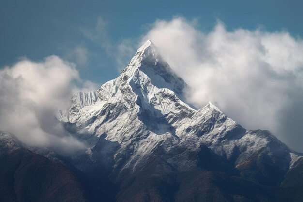 Um majestoso pico de montanha acima das nuvens