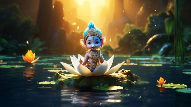 Um majestoso senhor bebé Krishna