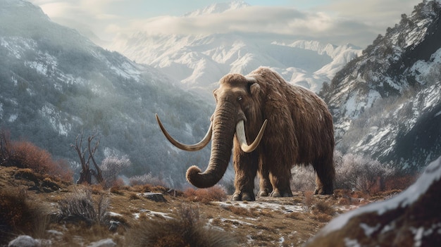 Um mamute na paisagem nevada um mamute elefante Generative Ai