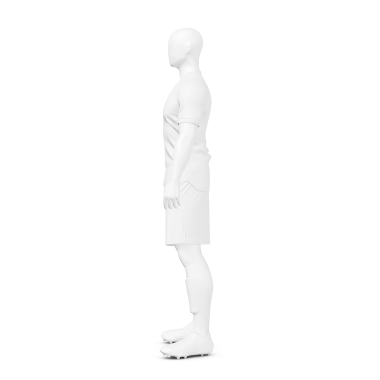 Foto um manequim com um kit de futebol completo masculino isolado em um fundo branco