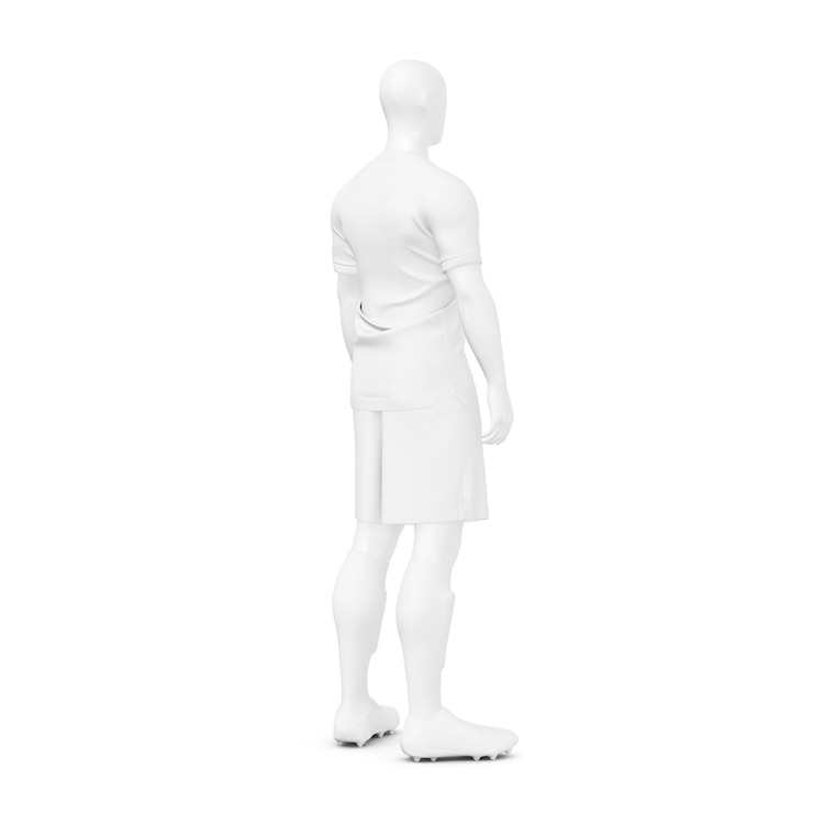 Foto um manequim com um kit de futebol completo masculino isolado em um fundo branco