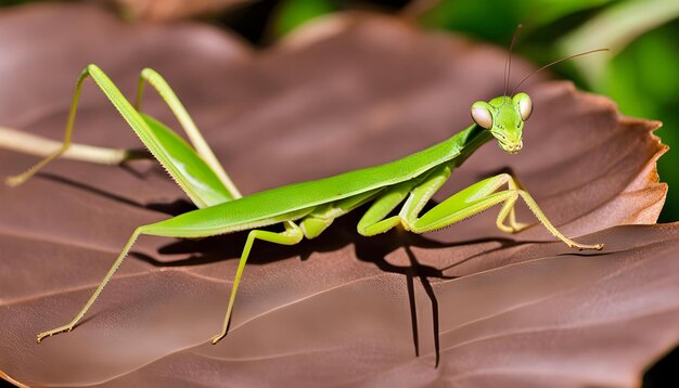 Foto um mantis orando está sentado em um pano castanho