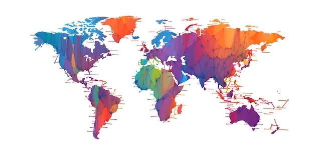 Um mapa colorido do mundo com a palavra mundo nele.