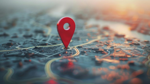 Um mapa com um alfinete vermelho adequado para conceitos de viagem