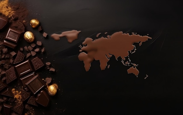 Um mapa de chocolates e um mapa do mundo