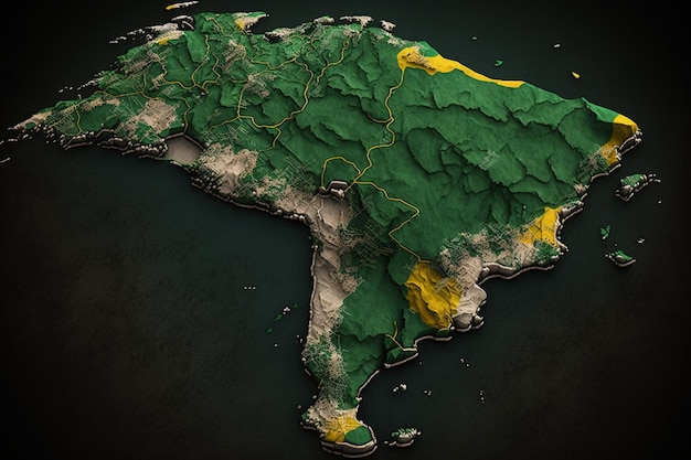 Um mapa do brasil mostra as fronteiras do país.