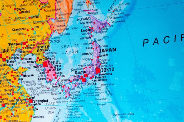 Um mapa do Japão com a palavra Tóquio