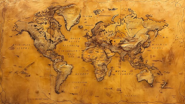 Foto um mapa do mundo antigo com um tom sepia o mapa é altamente detalhado