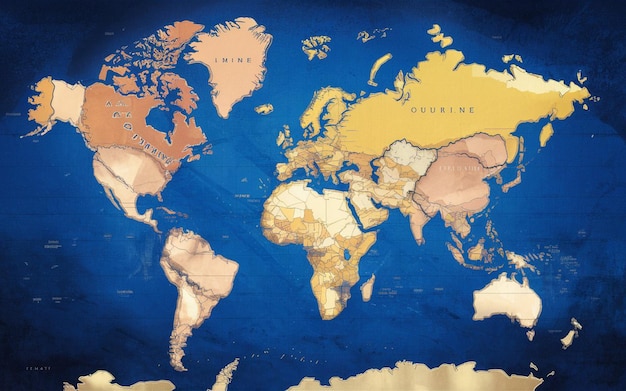 um mapa do mundo com as palavras citadas em letras brancas citadas nele