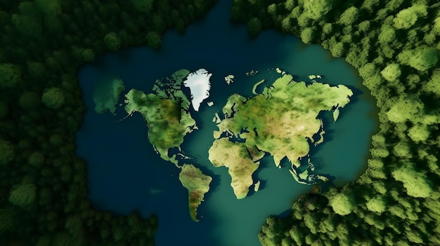 Um mapa do mundo com um rio no meio