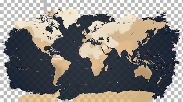 Um mapa do mundo escuro com um fundo bege. O mapa está centrado no Oceano Atlântico. A América do Norte e do Sul estão no lado esquerdo do mapa.