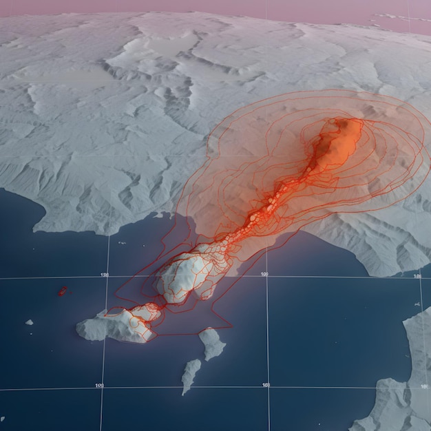 Um mapa do mundo mostrando a localização do vulcão.