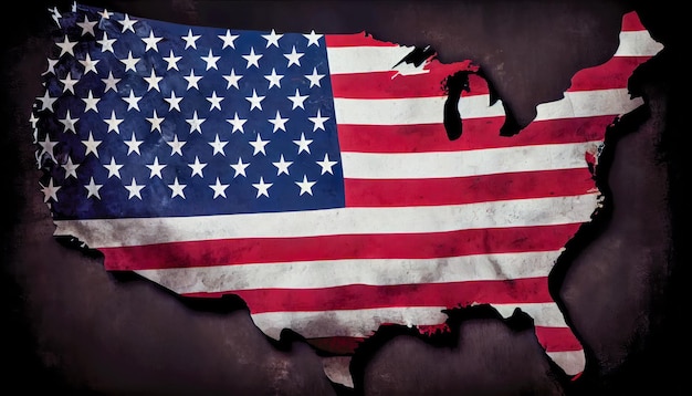 Um mapa dos Estados Unidos com a bandeira americana nele