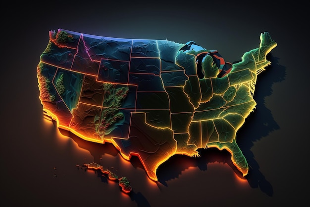 Um mapa dos estados unidos da américa