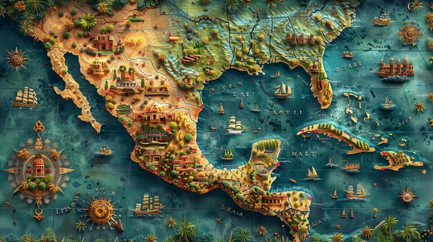 Foto um mapa estilizado e ilustrado do méxico