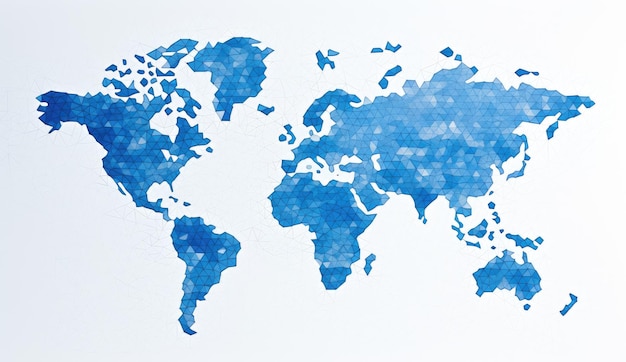 Um mapa pixelado do mundo com pontos azuis