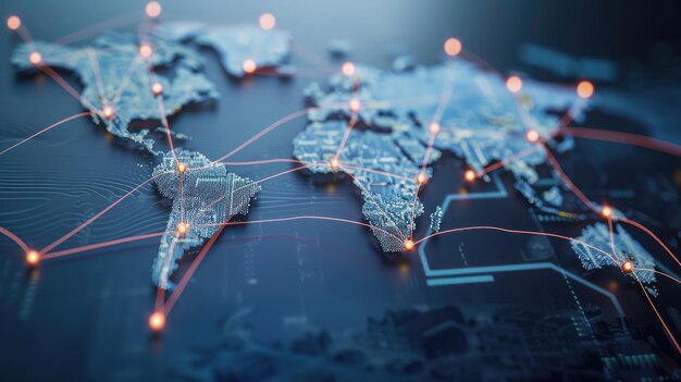 Um mapa que representa as ligações de parceiros internacionais no conceito de logística de importação-exportação