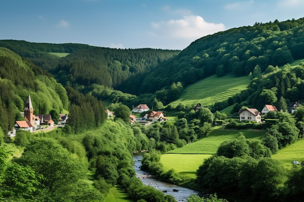 Um maravilhoso assentamento espalhado às margens de um rio de montanha