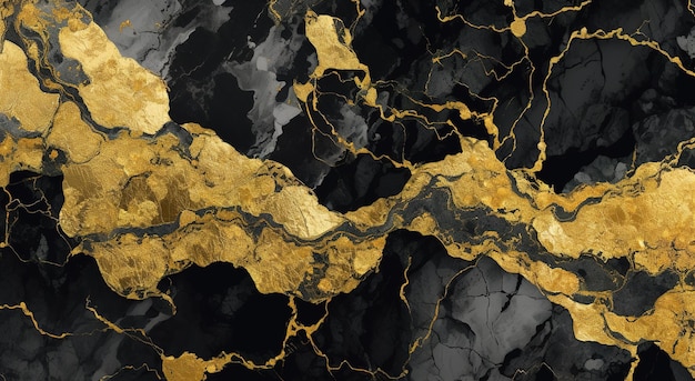 Um mármore preto e dourado com um rio no meio.
