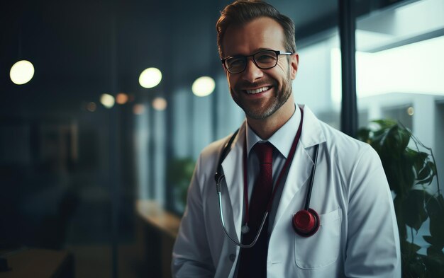 Foto um médico atencioso conversando sobre saúde com pacientes felizes