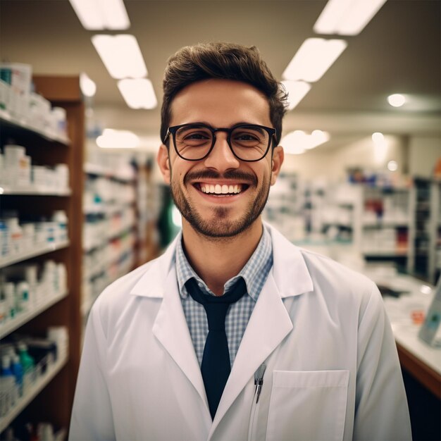 Foto um médico em uma farmácia hospitalar