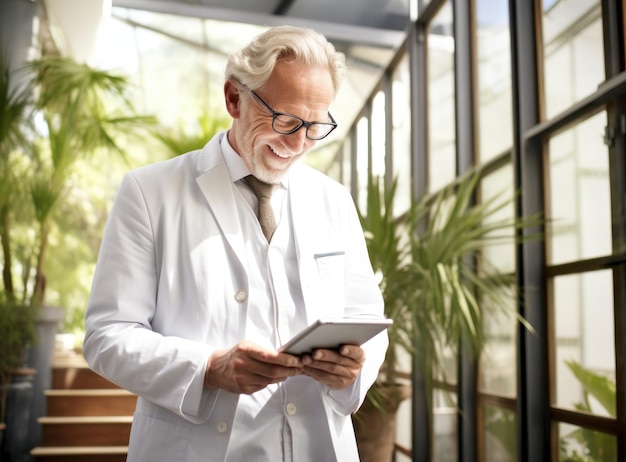 Um médico homem segurando um tablet