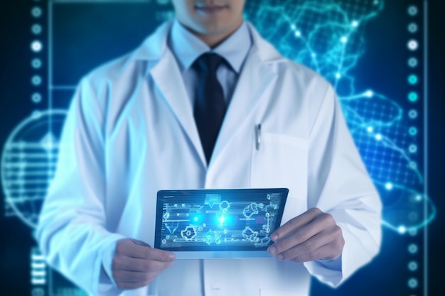 Um médico masculino segurando um tablet
