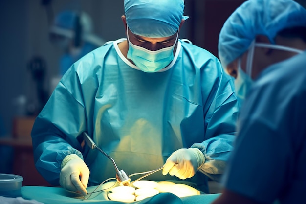 Foto um médico realizando uma cirurgia em uma sala de cirurgia
