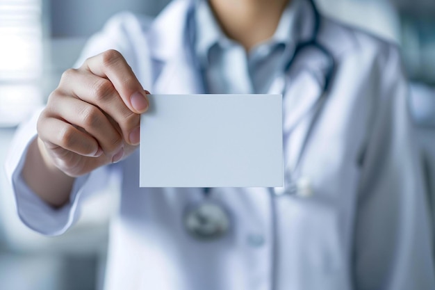 Foto um médico segurando um cartão em branco na mão