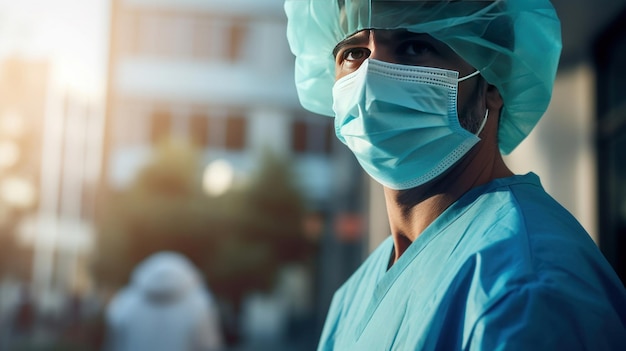 Um médico usando máscara de proteção contra o coronavírus