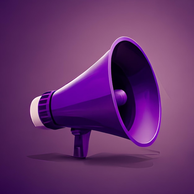 Foto um megafone roxo com a palavra rádio