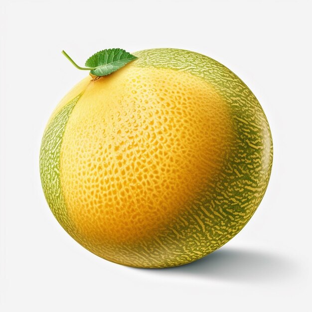 Um melão amarelo com uma folha nele
