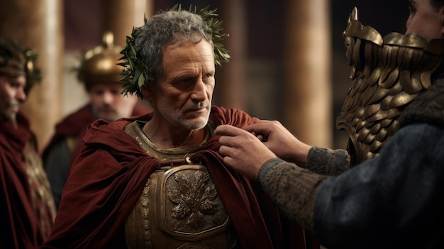 Foto um membro do senado romano recebe uma coroa de louro