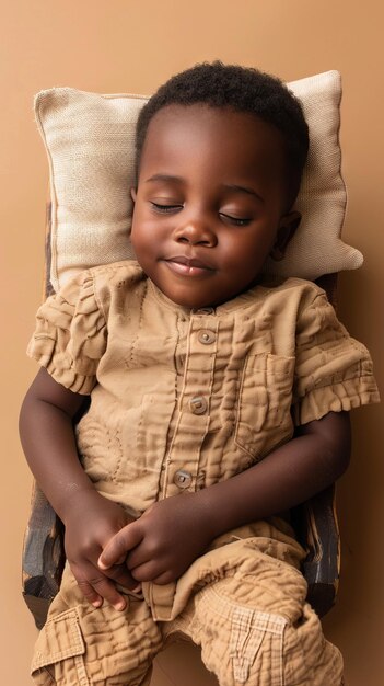 Um menino africano a dormir sorrindo no pequeno colchão.
