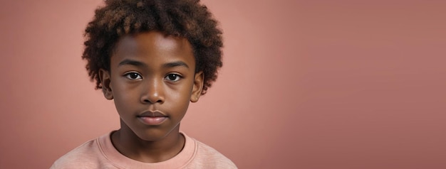 Um menino afro-americano isolado em um fundo de coral com espaço para copiar