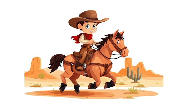 um menino andando a cavalo com um vaqueiro nas costas.